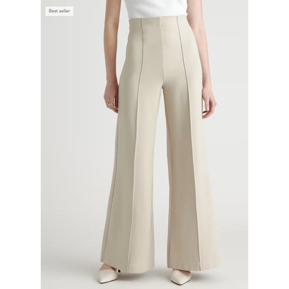 Quince Ultra-Stretch Ponte Super Wide Leg Pants Ecru Size XL